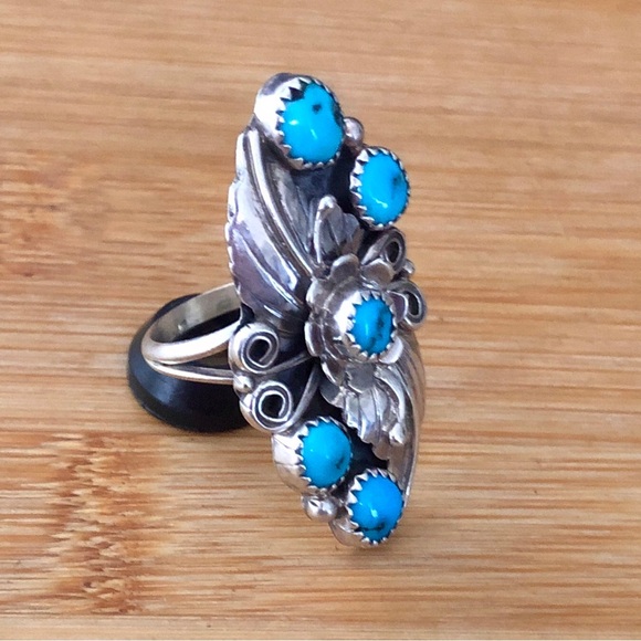 $98 Native American Southwest Turquoise & Sterling Estate Ring Size 7 & 1/4 - Picture 4 of 8
